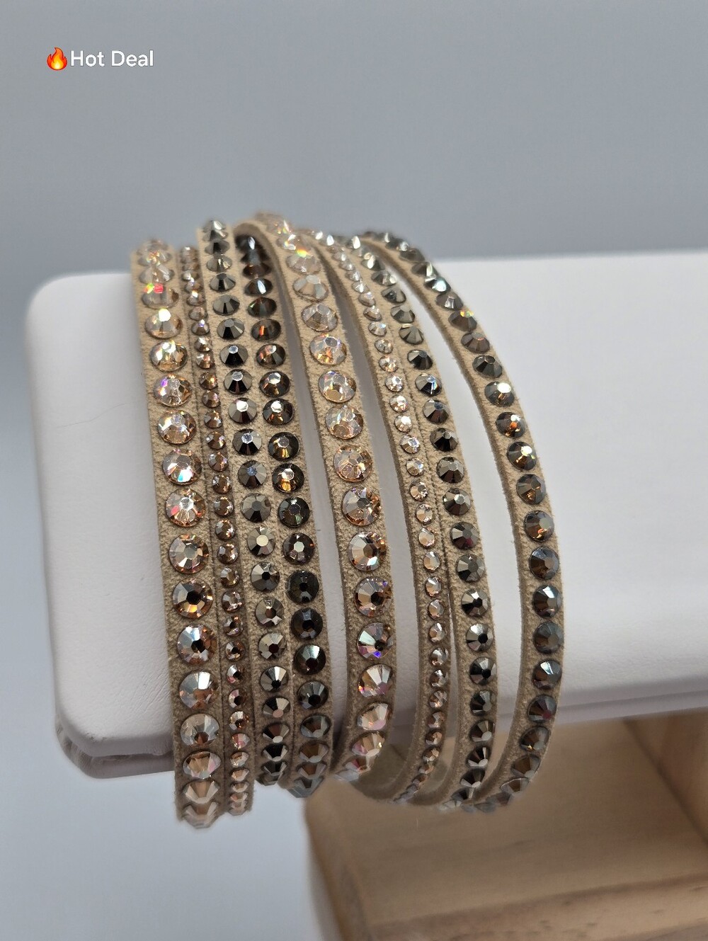 Swarovski Slake Deluxe Crystal Wrap Bracelet Choker Gray Alcantara 15"